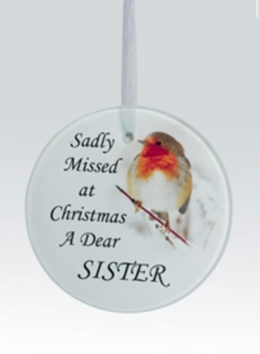 Sister Robin Christmas Glass Memorial Bauble