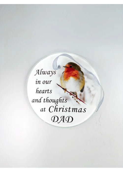 Dad Christmas Robin Design Memorial Glass Bauble