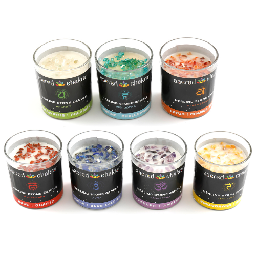 Sacred Chakra Candles With Crystals