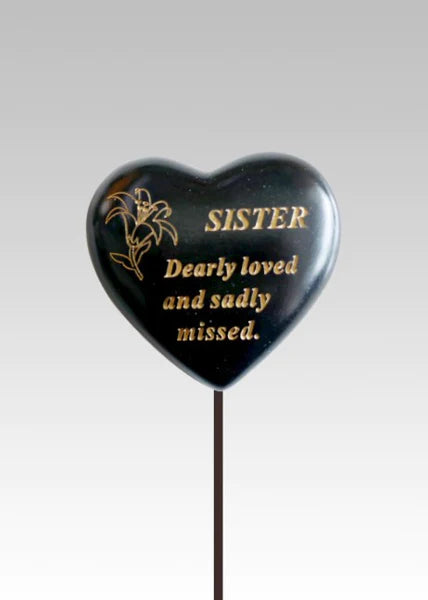 Sister Black & Gold Memorial Heart Stick