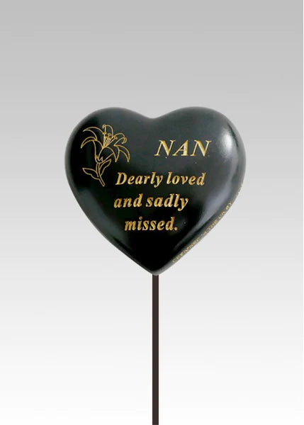 Nan Black & Gold Memorial Heart Stick