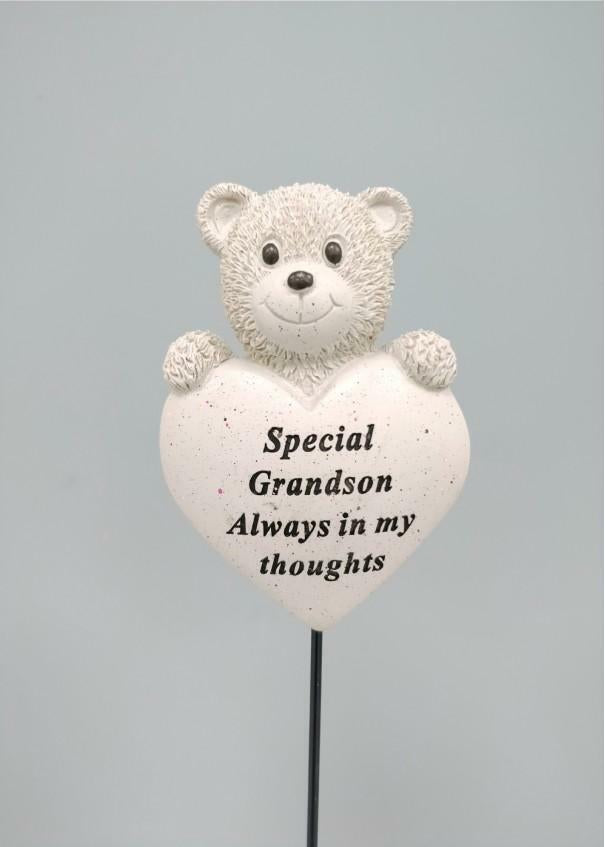 Special Grandson Memorial Teddy Bear Heart Stick