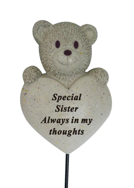 Special Sister Memorial Teddy Bear Heart Stick