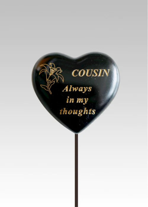 Cousin Black And Gold Heart Memorial Stick