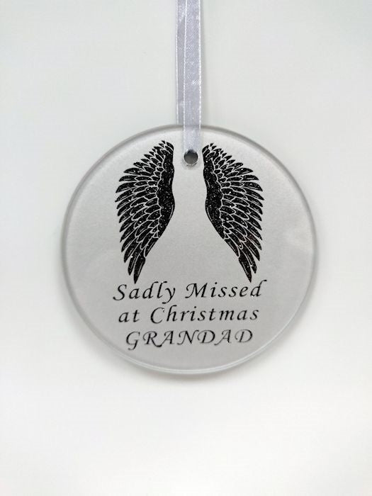 Grandad Angel Wings Christmas Memorial Glass Bauble