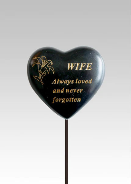 Wife Black & Gold Memorial Heart Stick