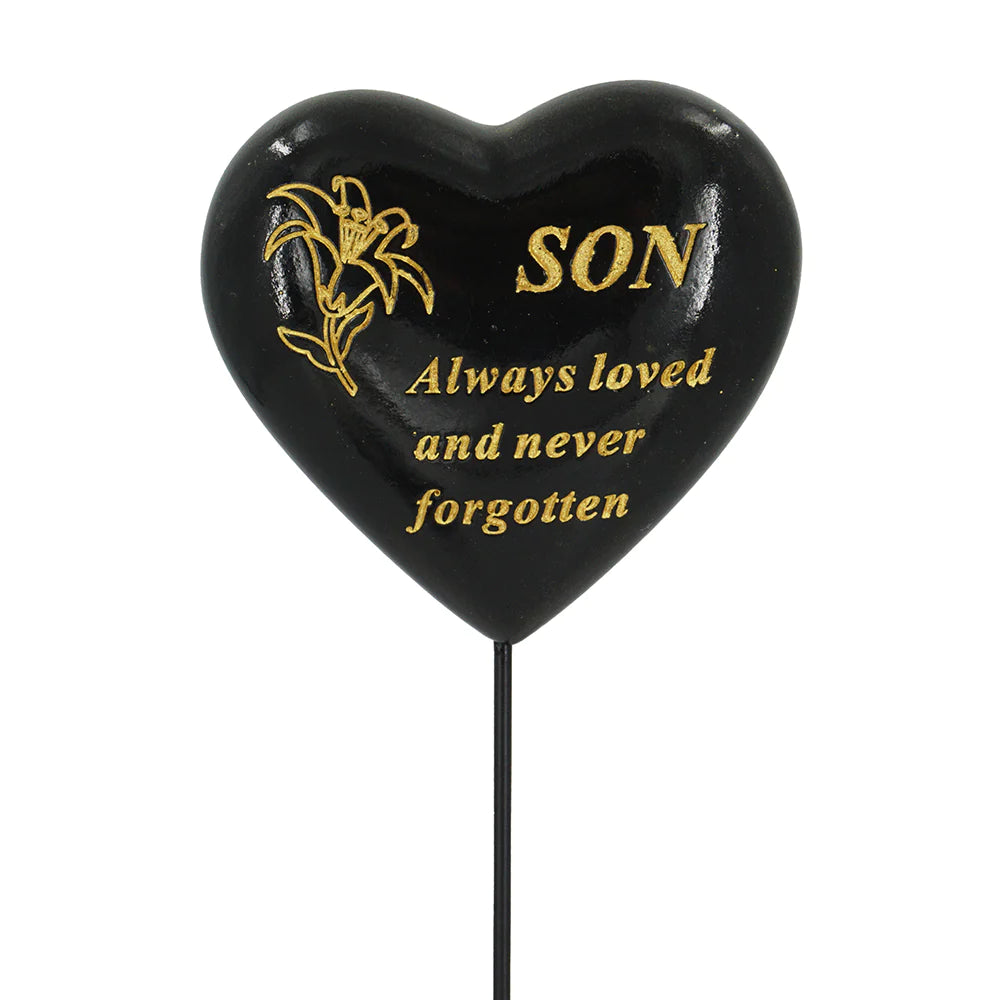 Son Black & Gold Memorial Heart Stick