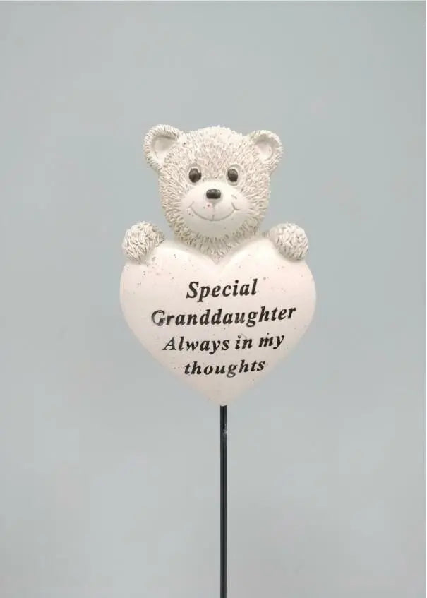 Special Granddaughter Memorial Teddy Bear & Heart Stick