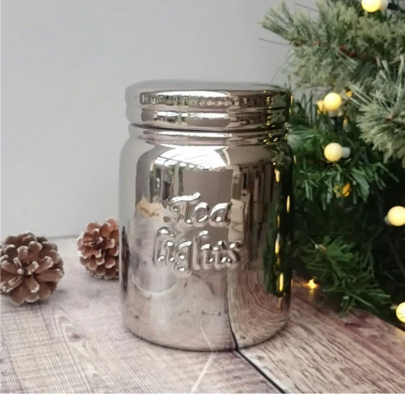 Ceramic Tealights Storage Jar - Silver